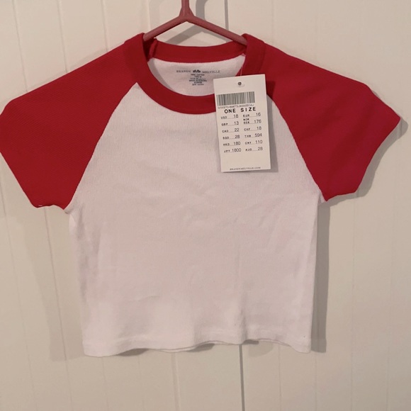 Brandy Melville Tops - Brandy Melville OS Baseball Baby Tee Crop Shirt Red White New NWT